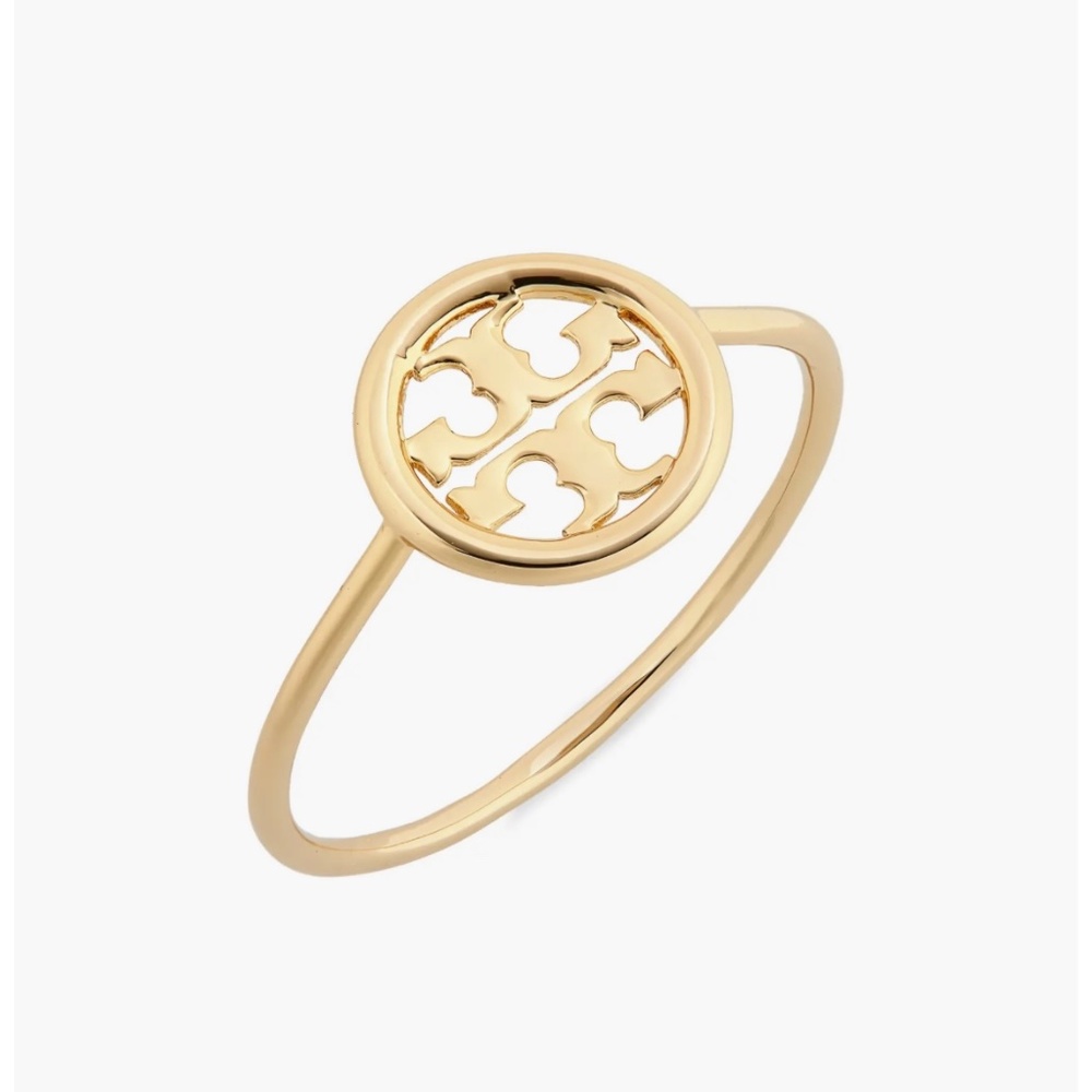 Tory Burch Gold Miller Logo Ring- Size 8